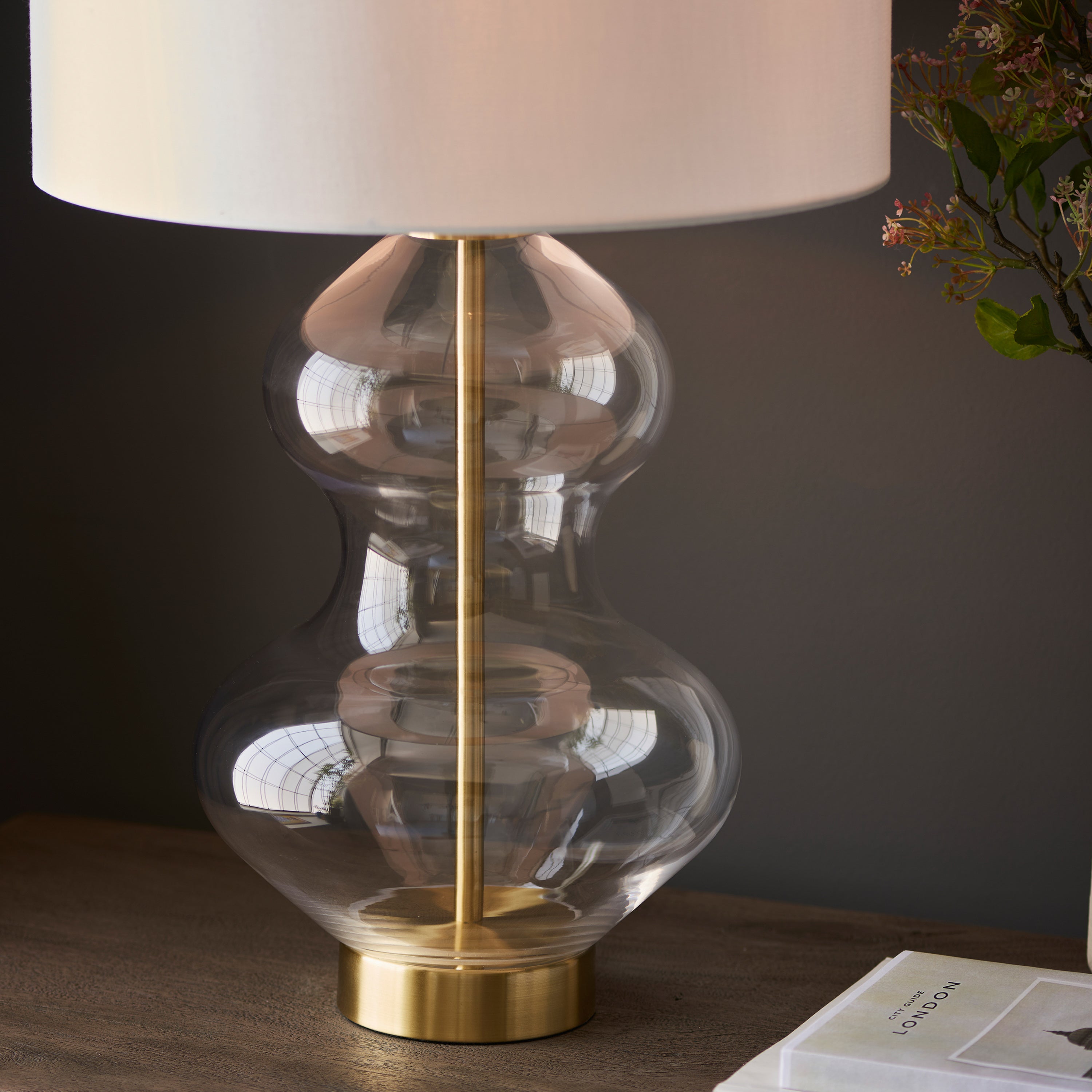 Tyro Brass & Clear Hourglass Shaped Table Lamp